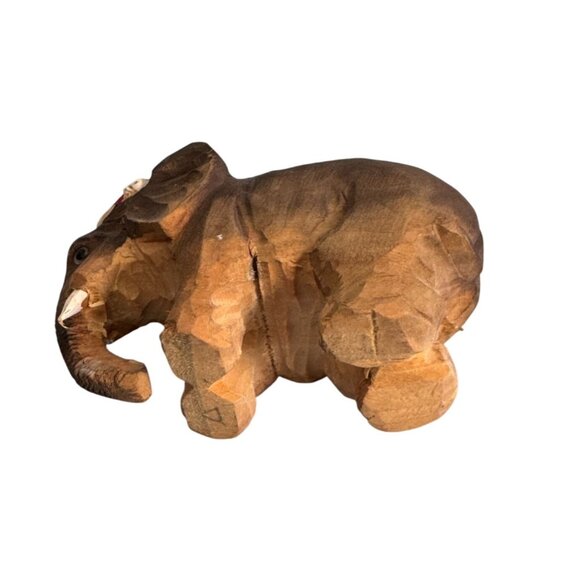 Hand-Carved Balsa Wood Elephant Ornament With Red Cap - Picture 6 of 6